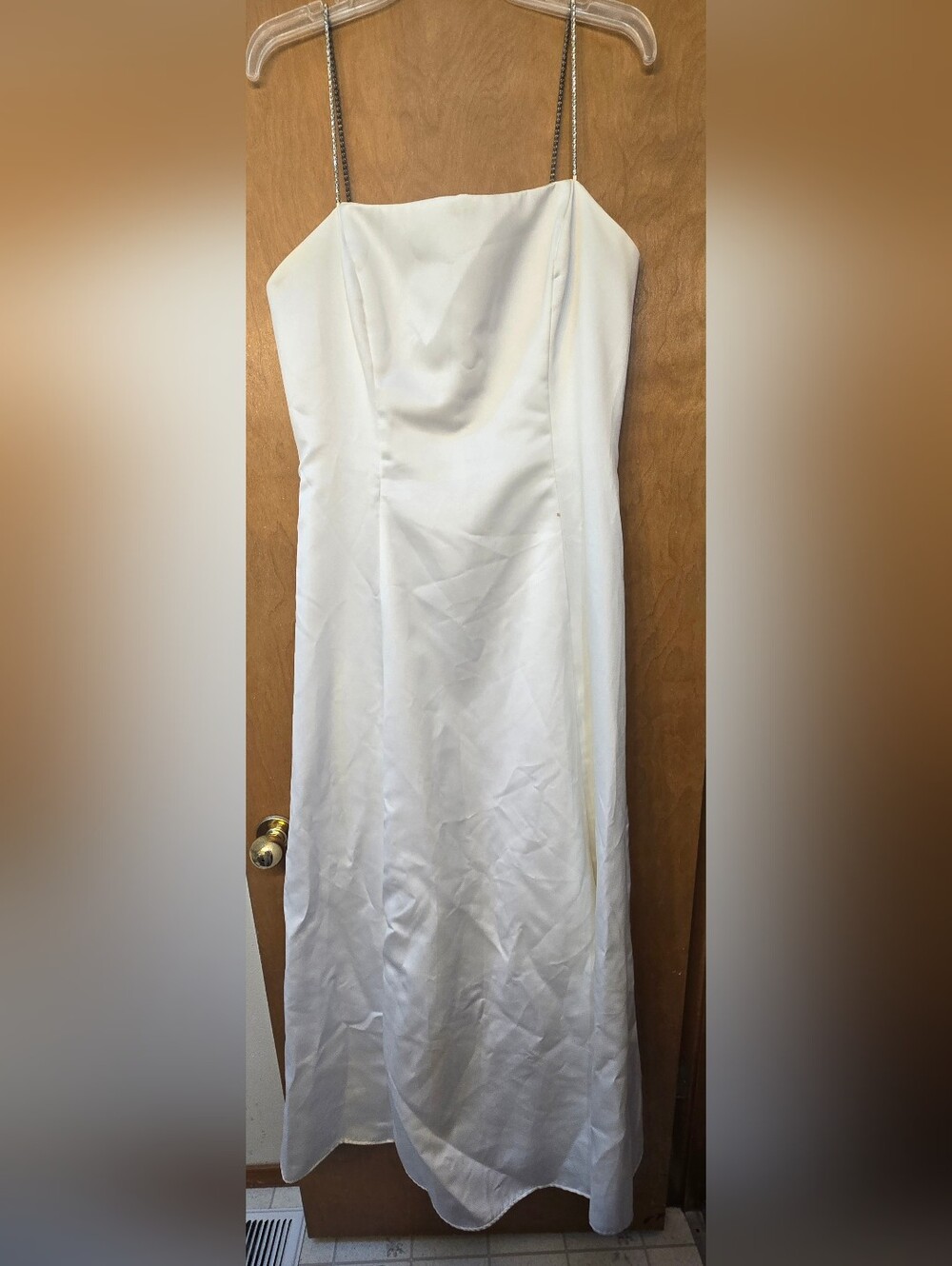 Dave & Johnny White Strapless Slip Dress with Rhinestone Chain Straps